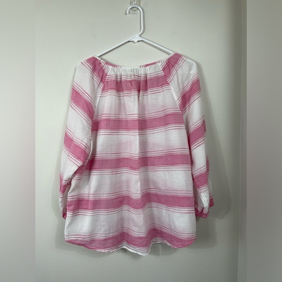 Sonoma Life Style Pink 3/4 Sleeve Blouse Lace Up Women's Pink White Strip Sz 1X - Picture 9 of 12